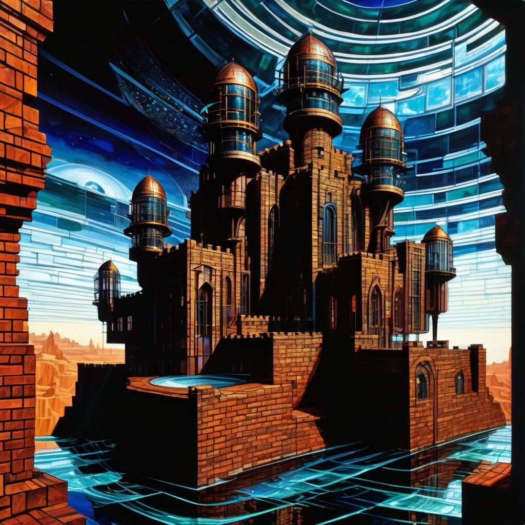 Steampunk Castle with Floating Minarets in Cyberpunk Style