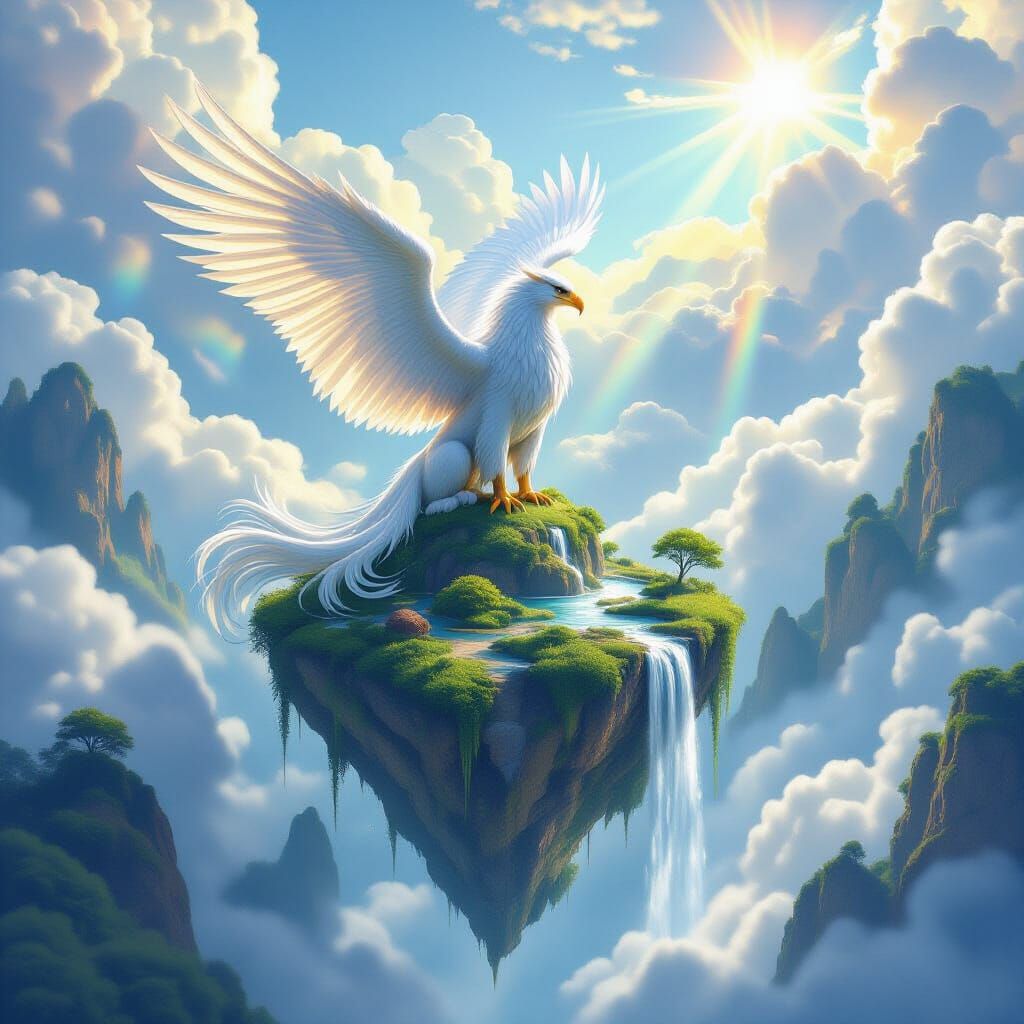 Griffin Perched Atop Floating Island: Ghibli-Inspired Landsc...