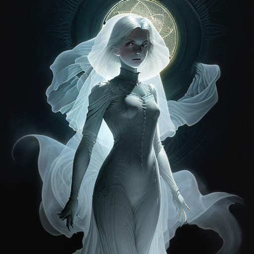 Translucent Ghost Before Dark Tower, Ink Illustration