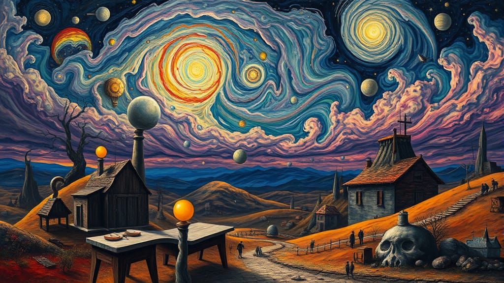 Surrealist Dreamscape with Melting Forms and Distorted Lands...