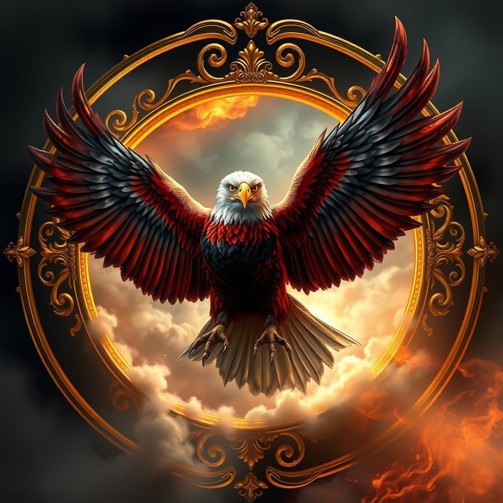 Ethereal Eagle of Golden Splendor in Fiery Embers