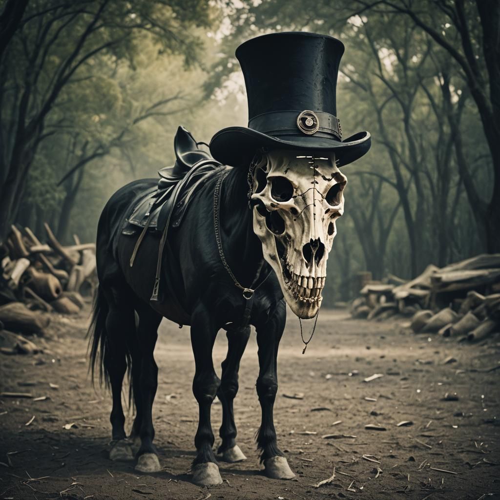 Dramatic Horse Skull Man in Top Hat