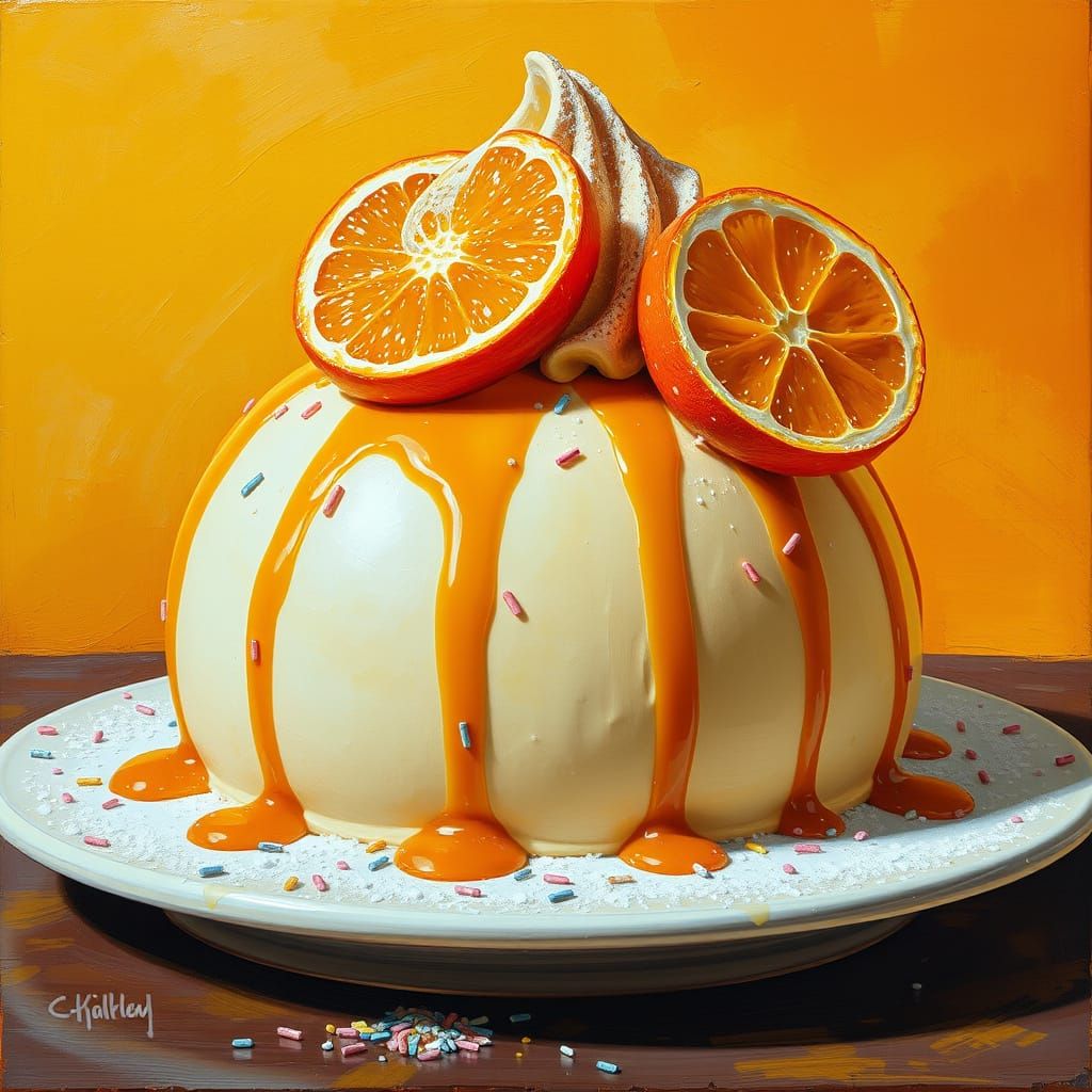 Caramel Ice Cream Dome in Impasto Oil Painting