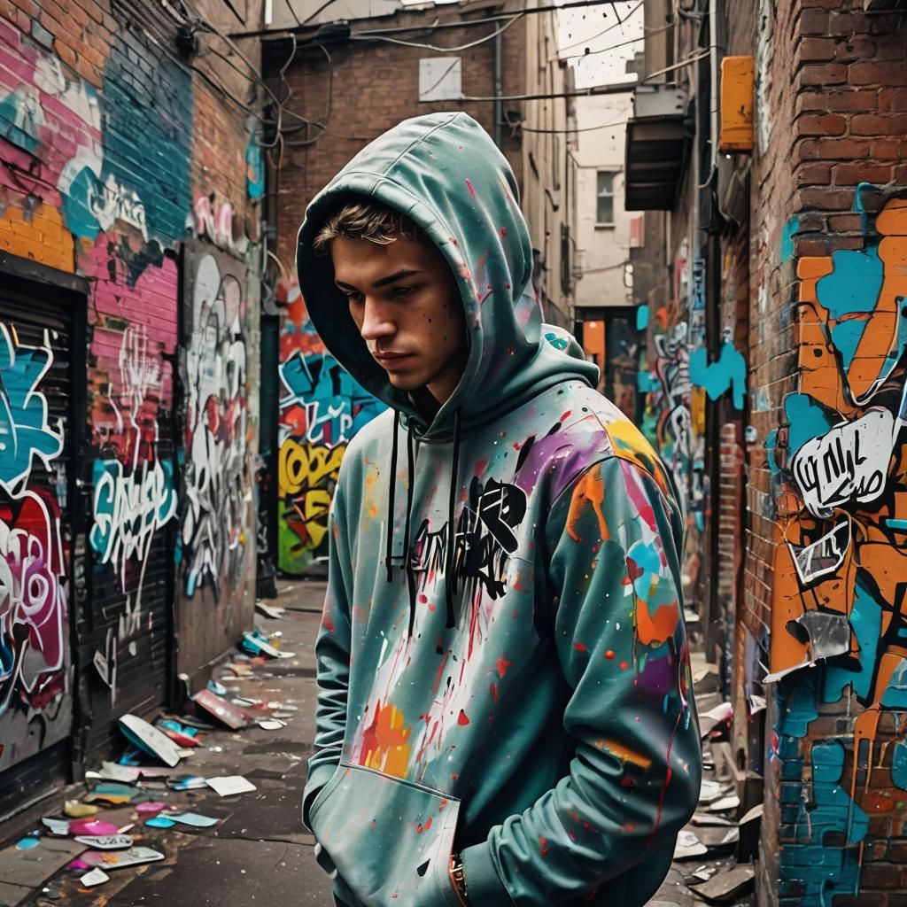 Frustrated Youth in Vibrant Street Art Style