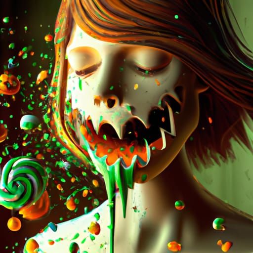 Pumpkin Head Vomiting Candy in Burton Style