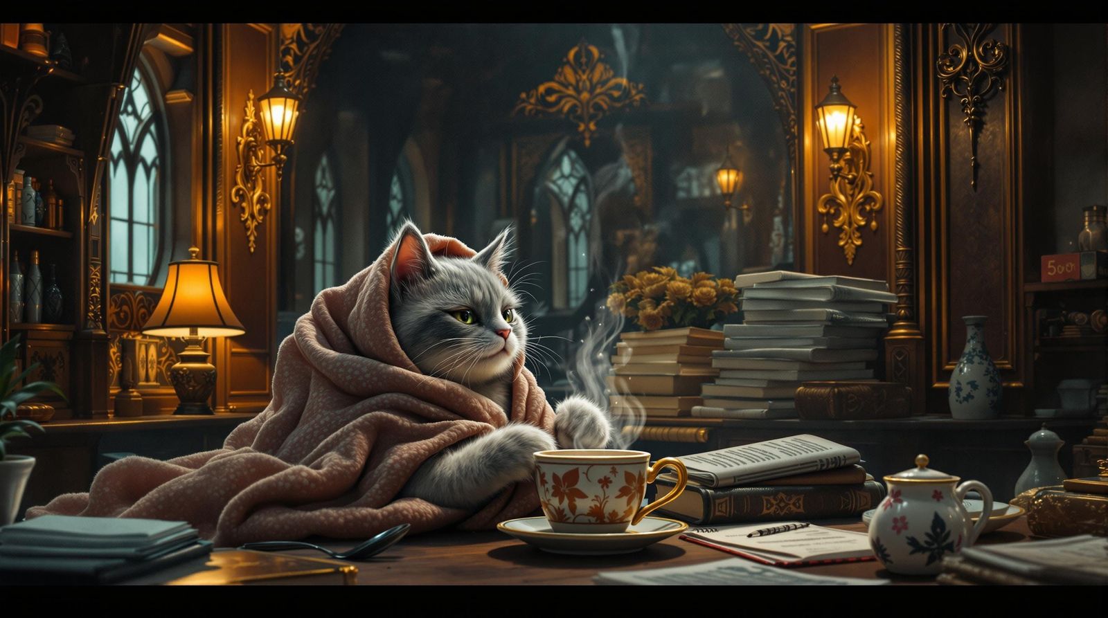 Whimsical Cat in Art Deco Copy Center