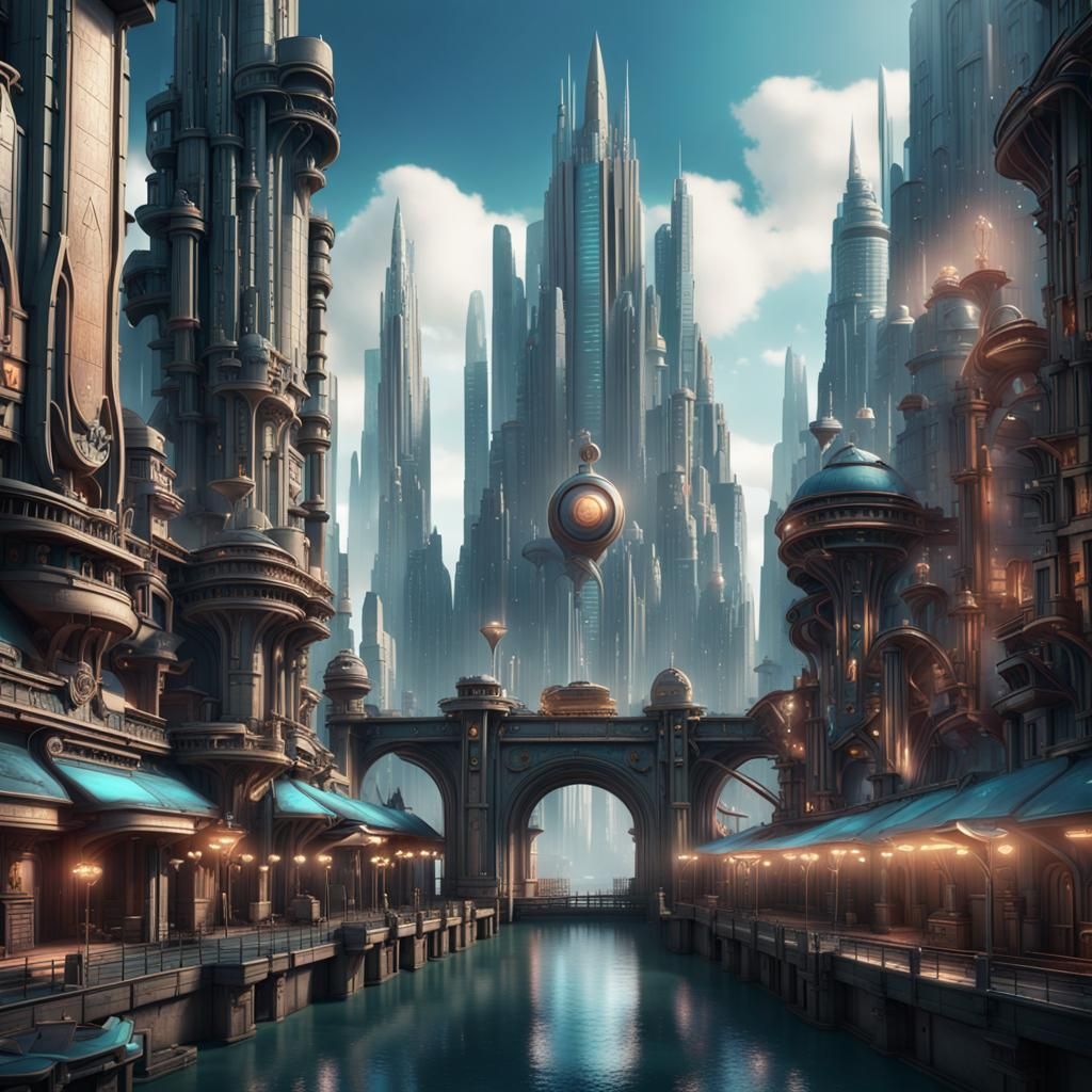 Magical Futuristic Metropolis in Detailed Concept Art
