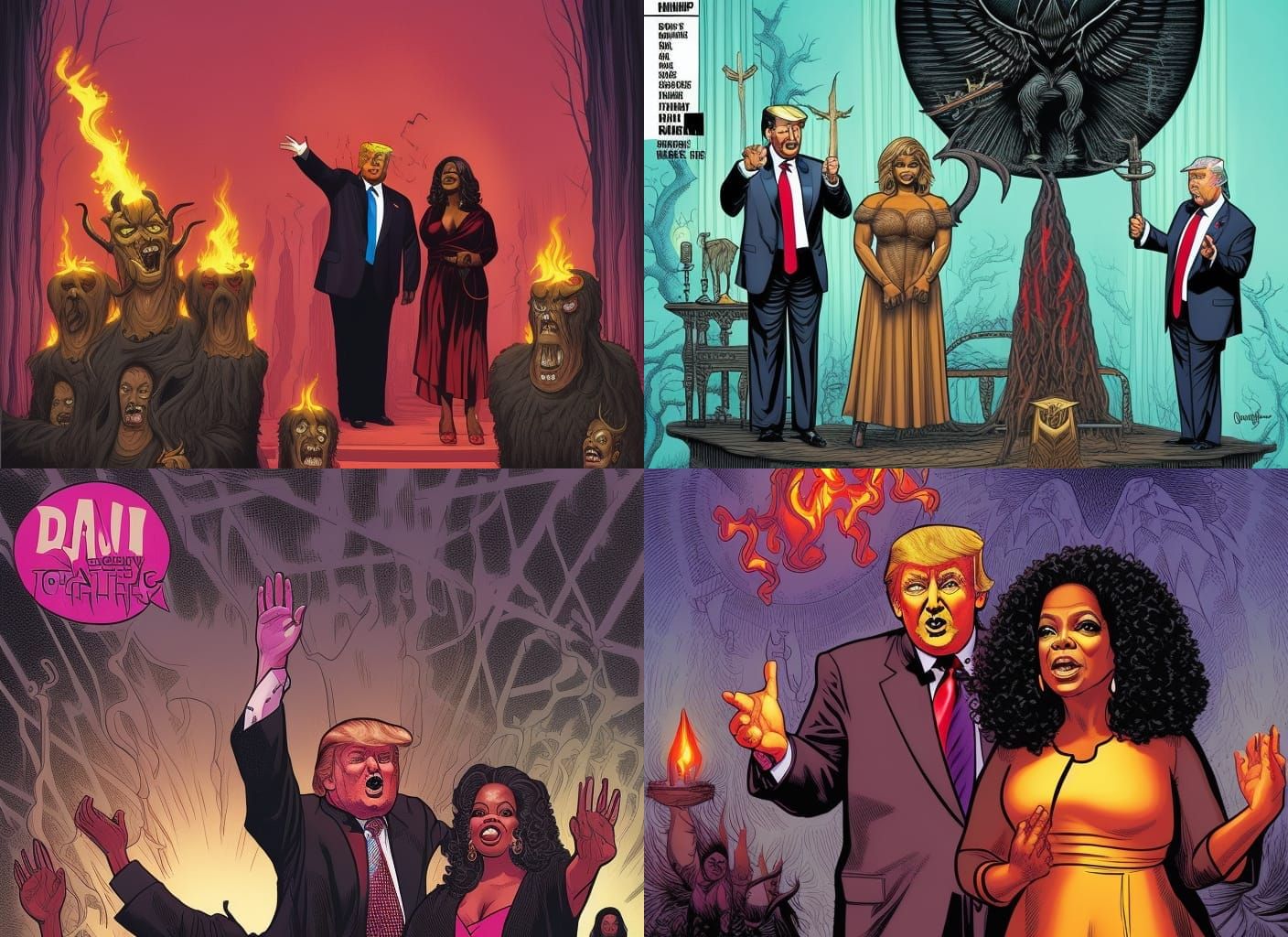 Oprah and Trump in Haunted Ritual, Comic Art