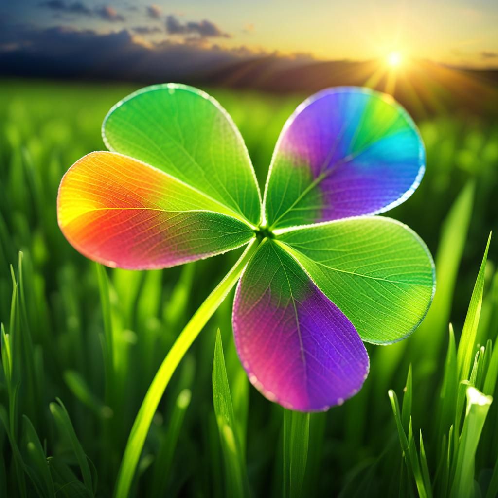 Lucky Four Leaf Clover with Rainbow