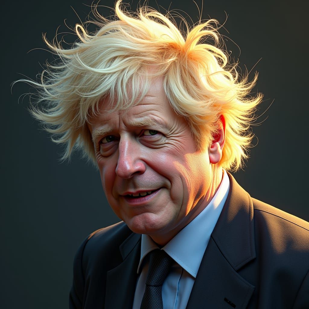 Boris Johnson Portrait with Wild Hair in Art Nouveau Style
