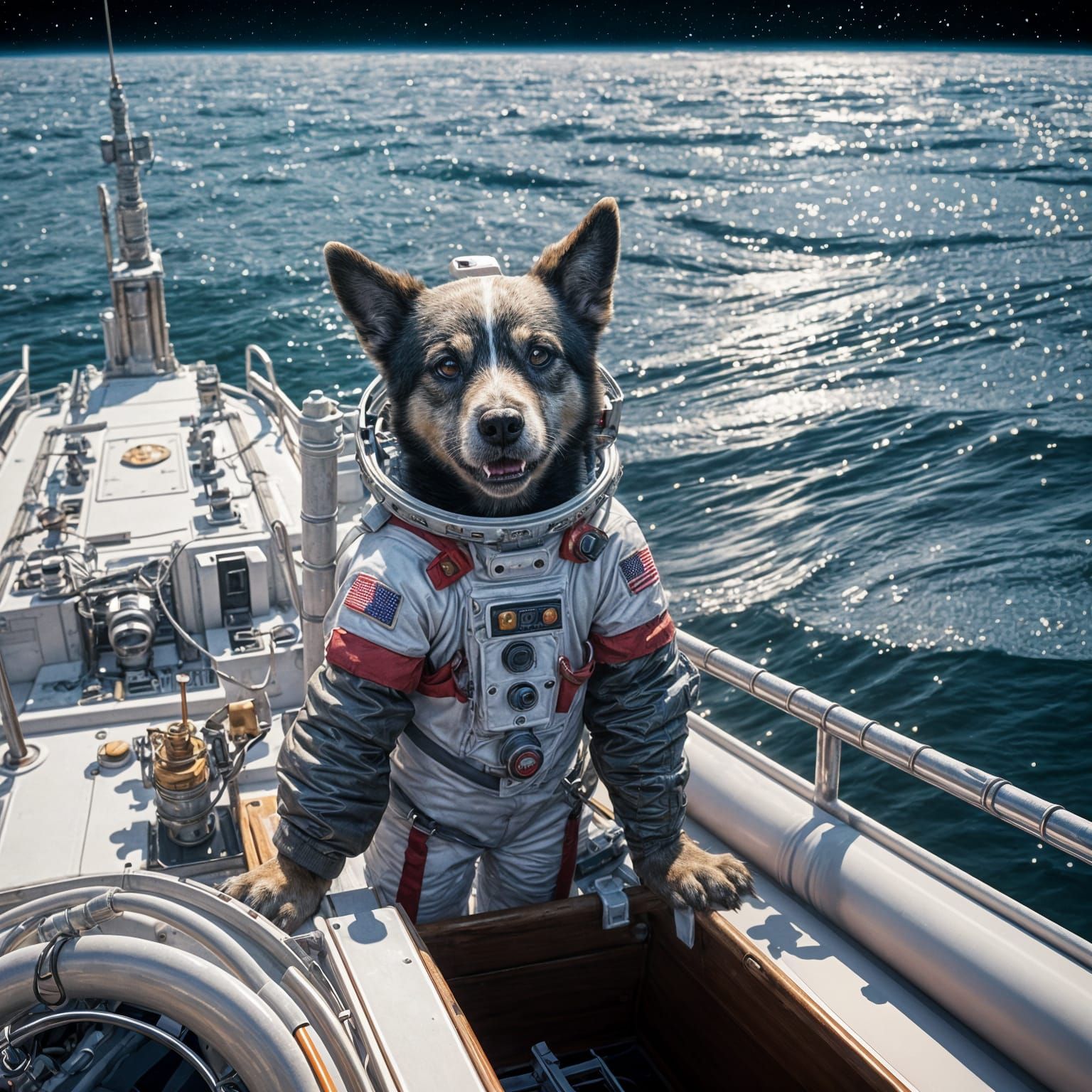 Dog Astronaut on Lunar Boat: 3D Anime Art