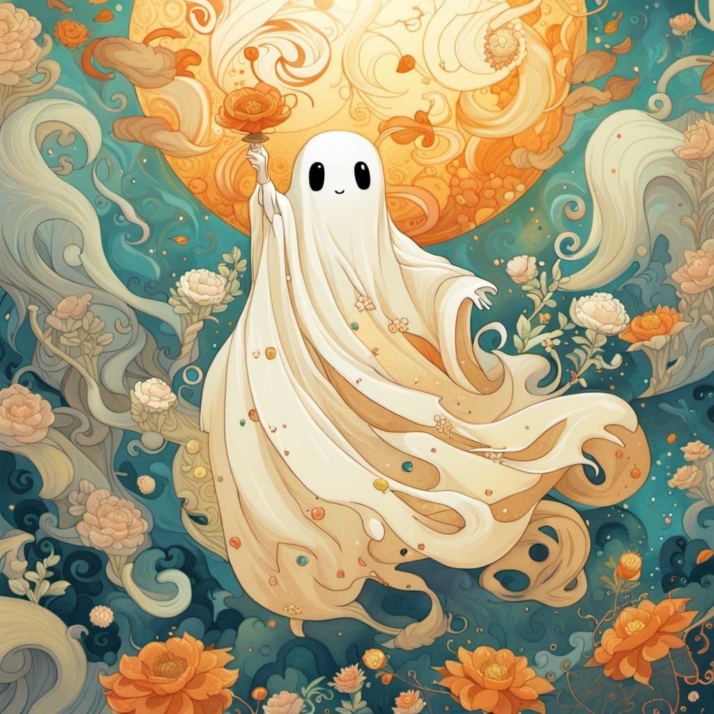 Adorable Ghost in Watercolor Storybook Style