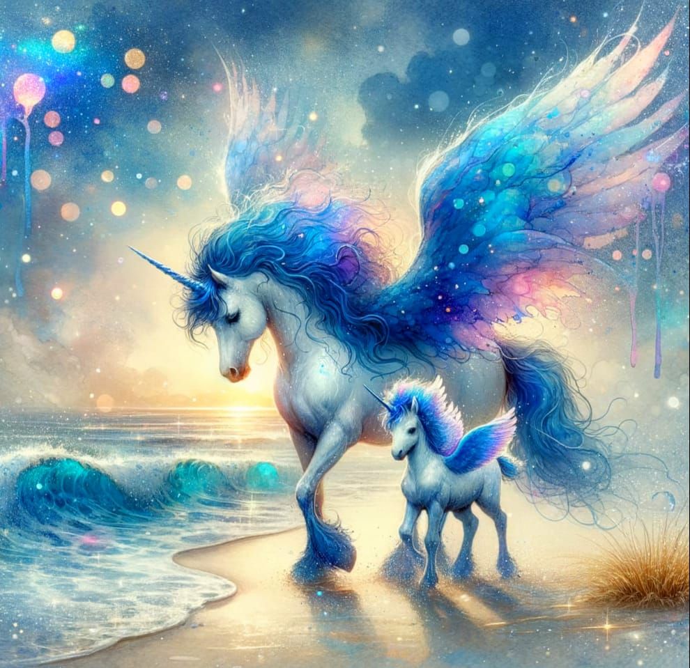 Ethereal Unicorns at Dawn in Watercolour Style