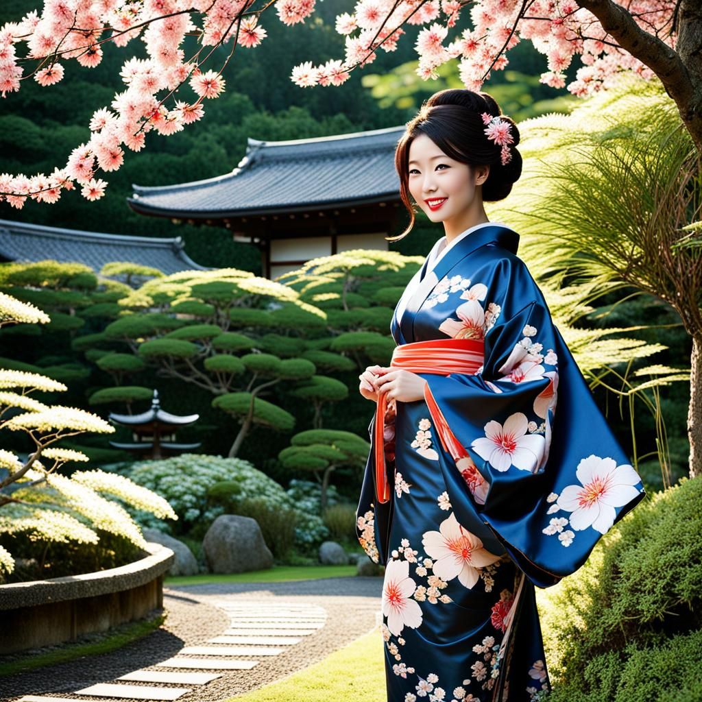 Sensual Japanese Woman in Garden
