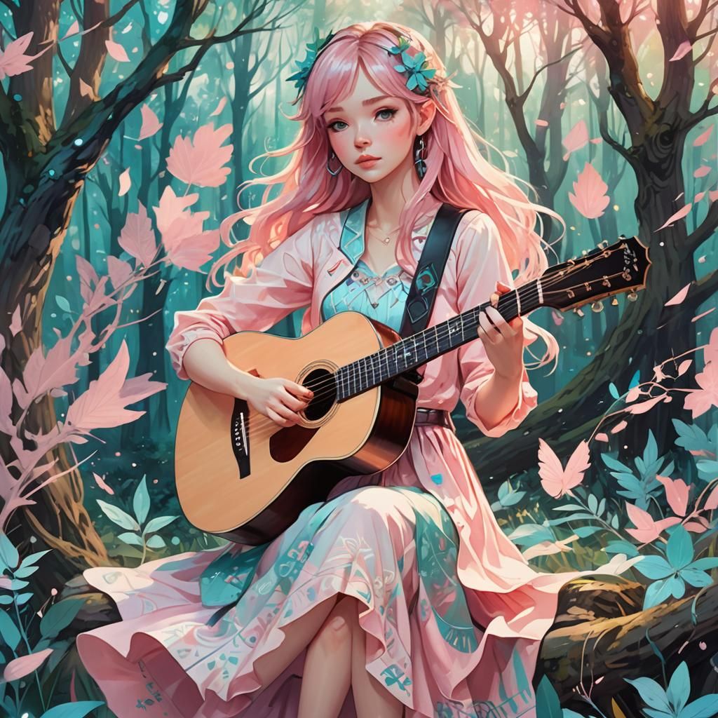 Anime Girl in Whimsical Forest: Fantasy Art