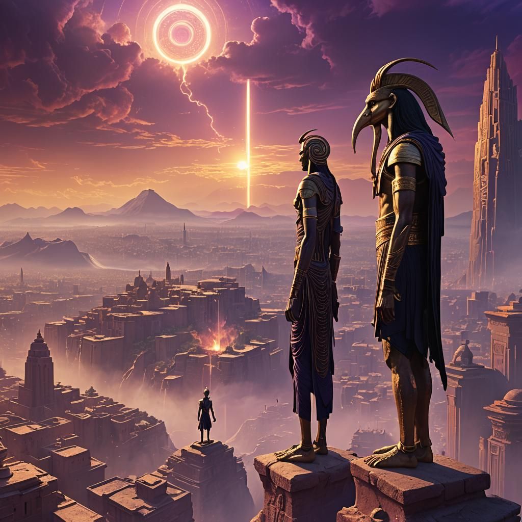 Thoth Overlooking Mystical City in Digital Matte Painting