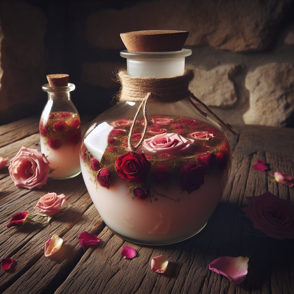 Medieval Rose Milk Beauty Product in Glass Bottle