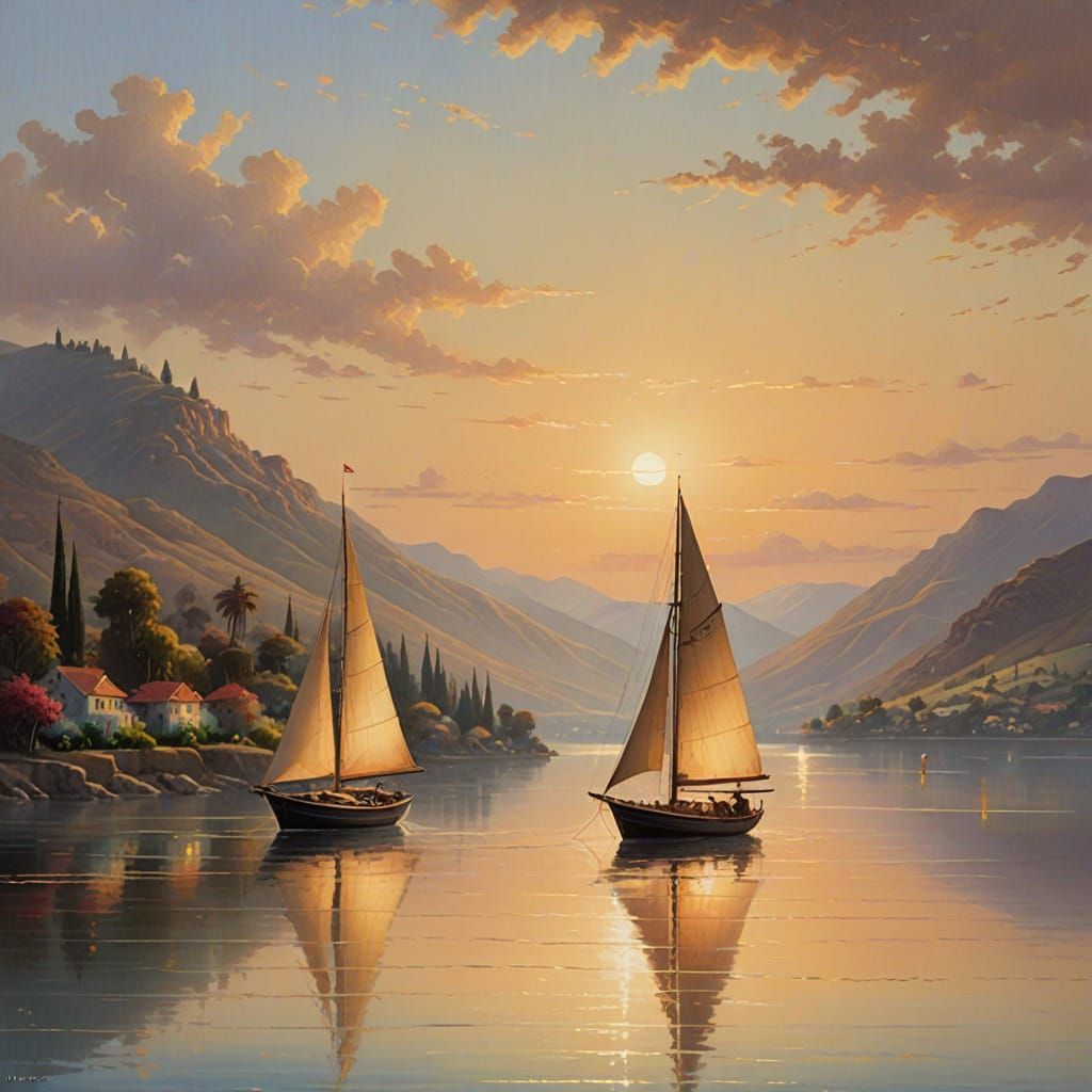 Ethereal Fantasy Oil Painting of a Lone Sailboat on the Sea ...