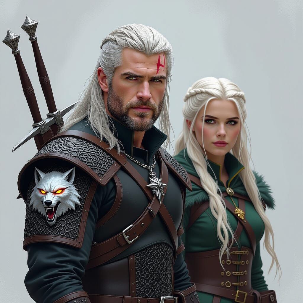 Geralt and Ciri in Dark Fantasy Style