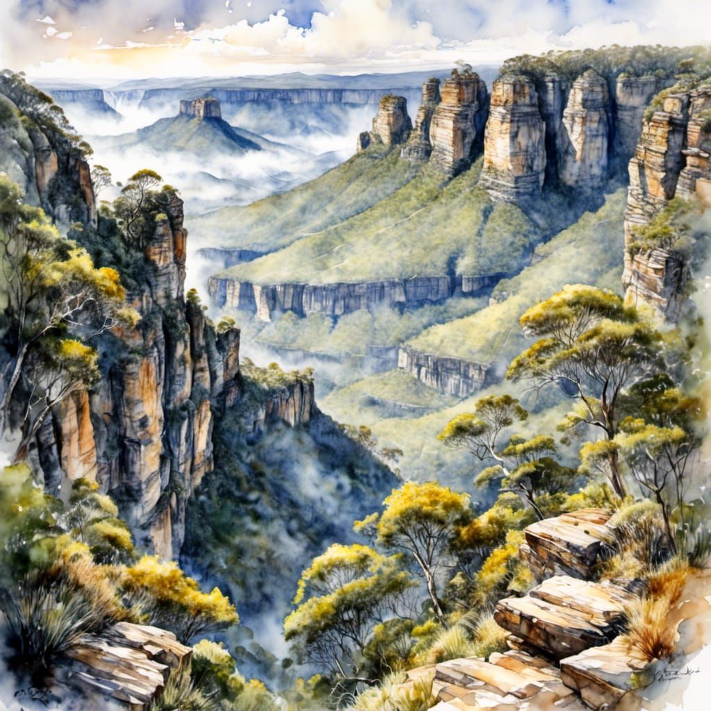 Australian Blue Mountains Watercolour Painting