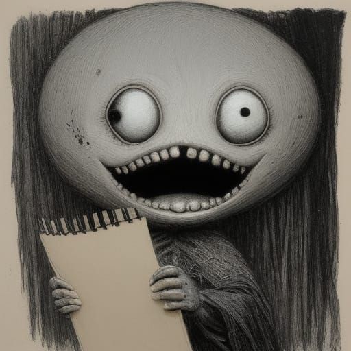 Disturbing Childlike Drawing of Grinning Stick Figure