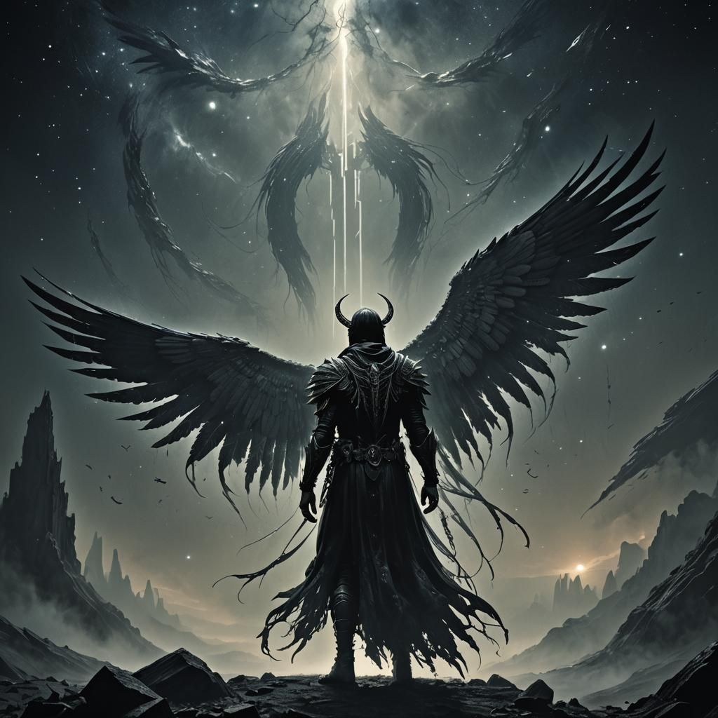 Male Seraph in Starry Void: Mystical Concept Art