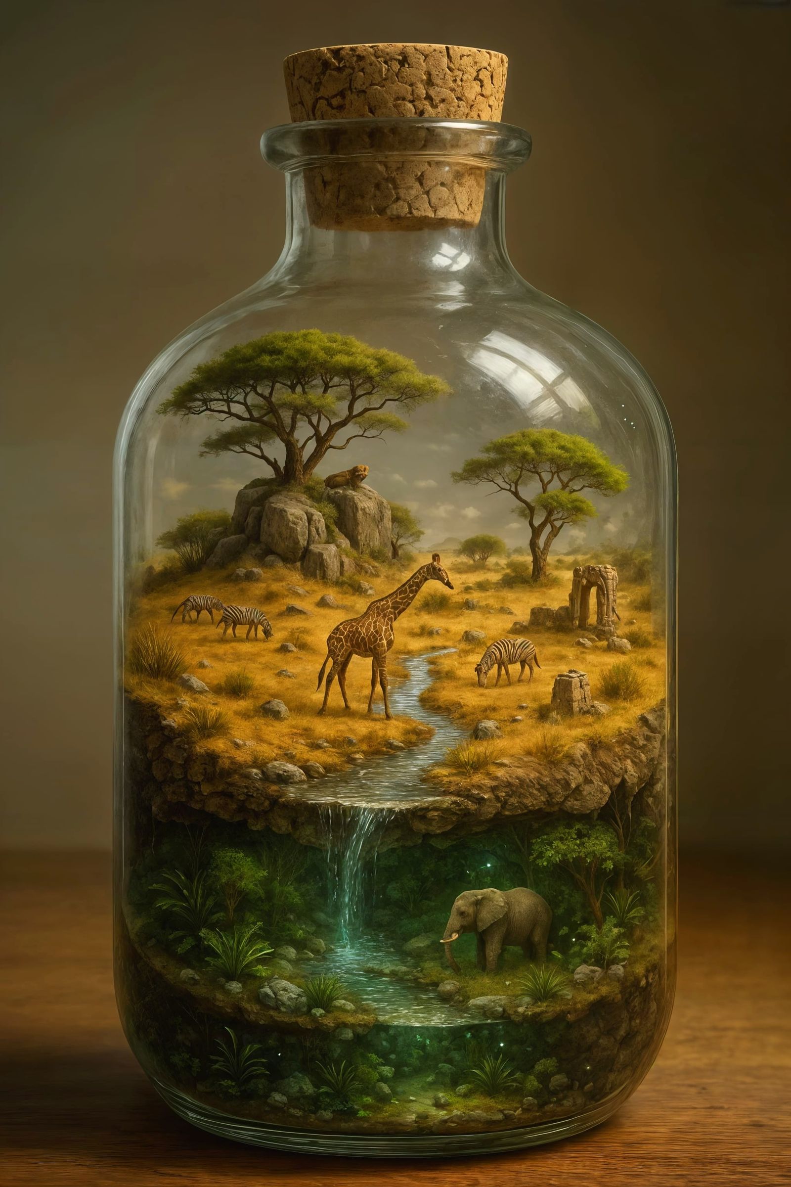 Miniature Savanna Ecosystem in Glass Bottle
