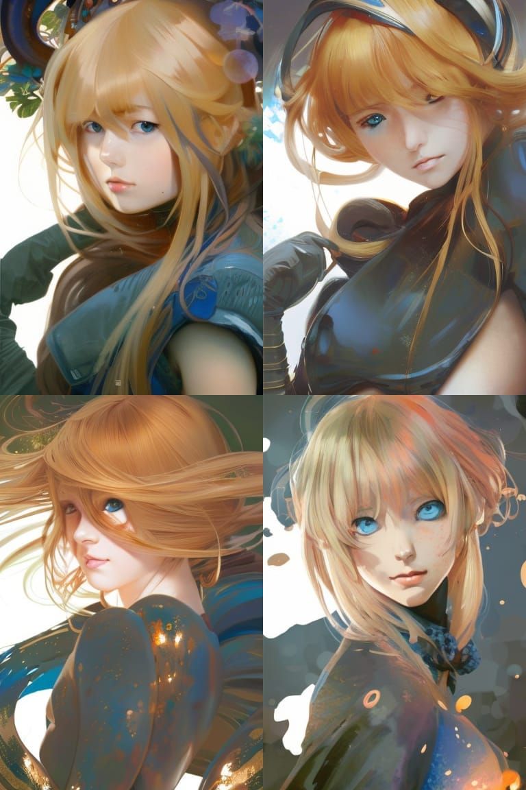 Anime Girl Portrait with Golden Hair, Digital Art