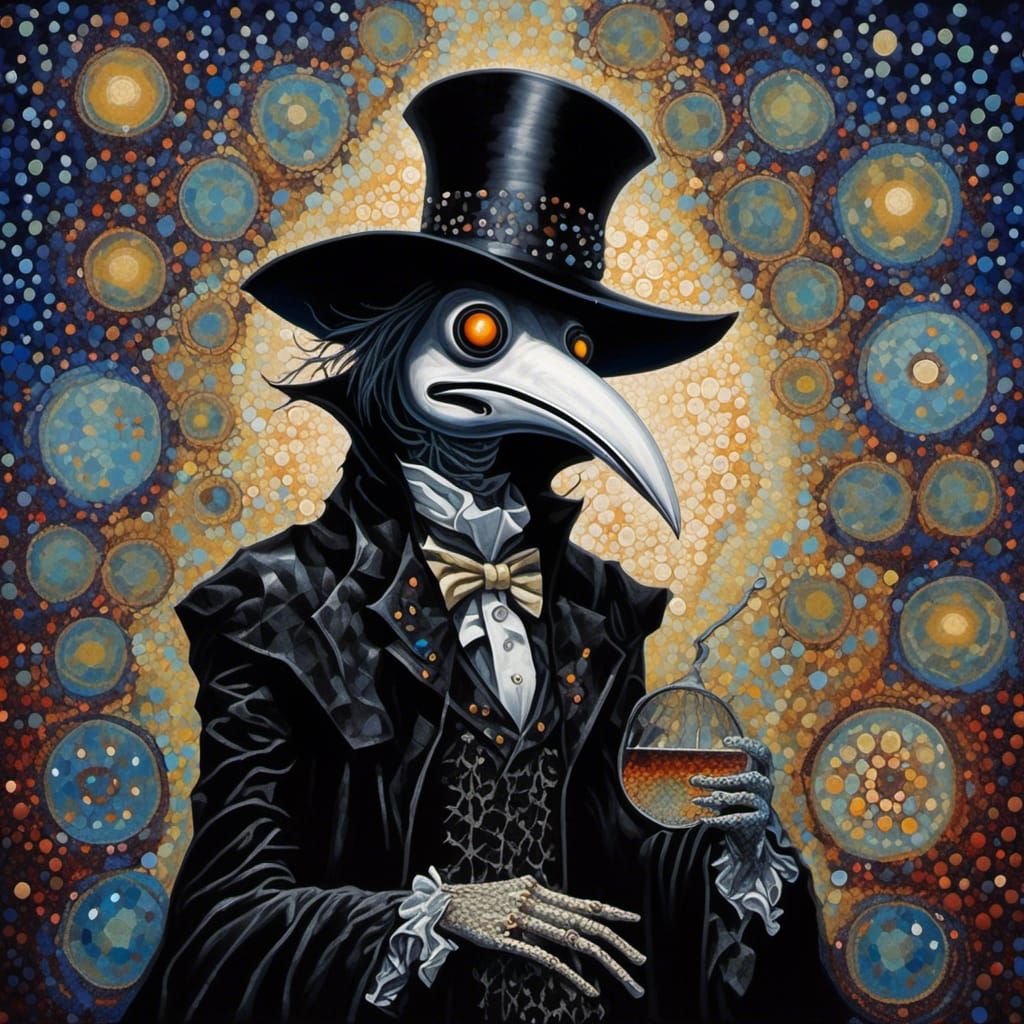 Pointillism Plague Doctor in Tim Burton Style