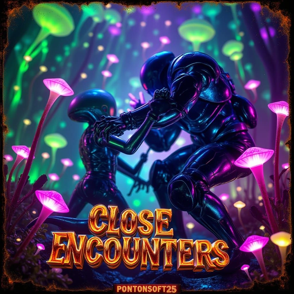 Alien Warrior Engages Futuristic Space Marine in Ethereal Gl...