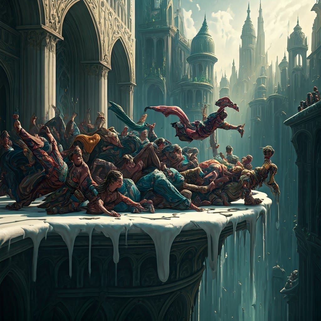 People Falling from Warped Balcony in Unreal Engine Style