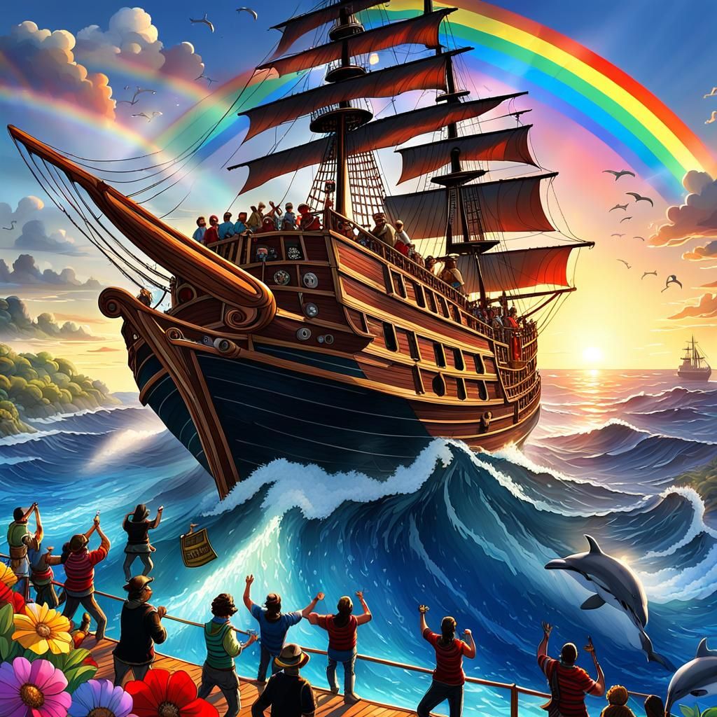 Giant Pirate Ship Sailing the Pacific Ocean