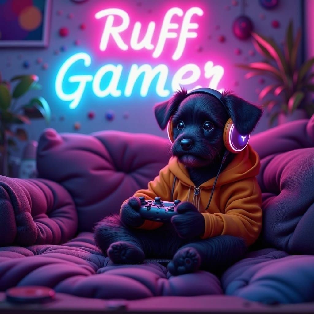 Puppy Gamer in a Colorful Digital Painting