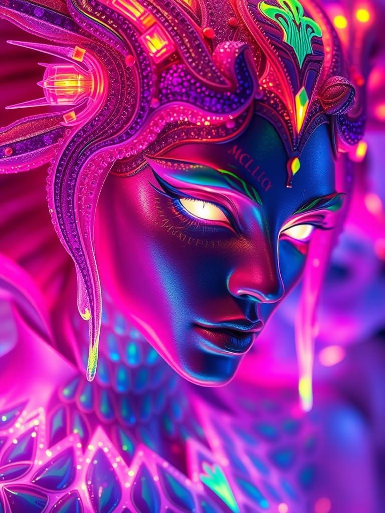Bioluminescent Goddess in Neon Iridescent Light