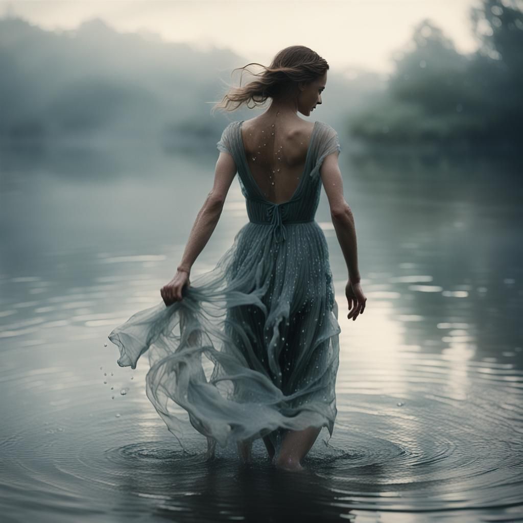 Ethereal Water Nymph Emerges in Dreamy Light