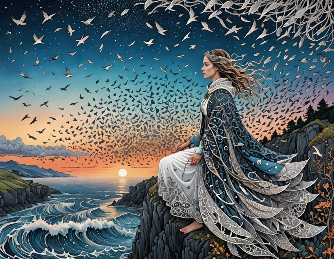 Mesmerizing Murmuration in Watercolor on Silk