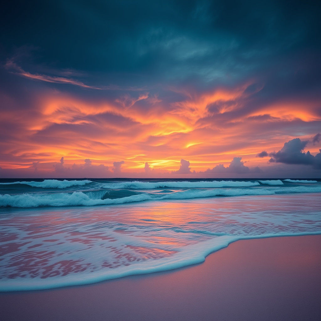 Stormy Sunset over Pink Bahamas Beach in Hyperrealism