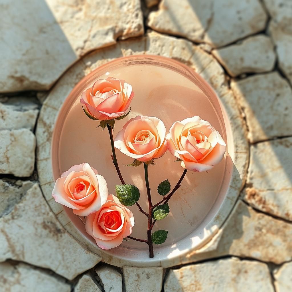 Roses in Marble Wall: Impressionist Watercolor Art