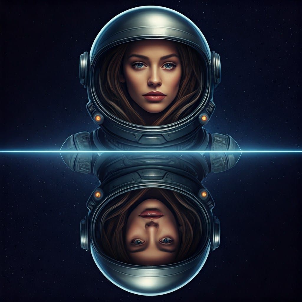 Woman in Spacesuit Portrait with Mirrored Reflection