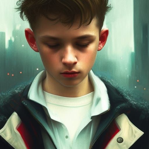 Sad Polish Boy Smoking in Rainy City