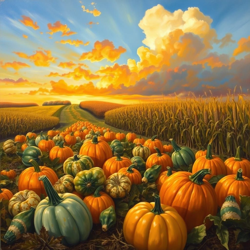 Vibrant Autumn Harvest Oil Painting