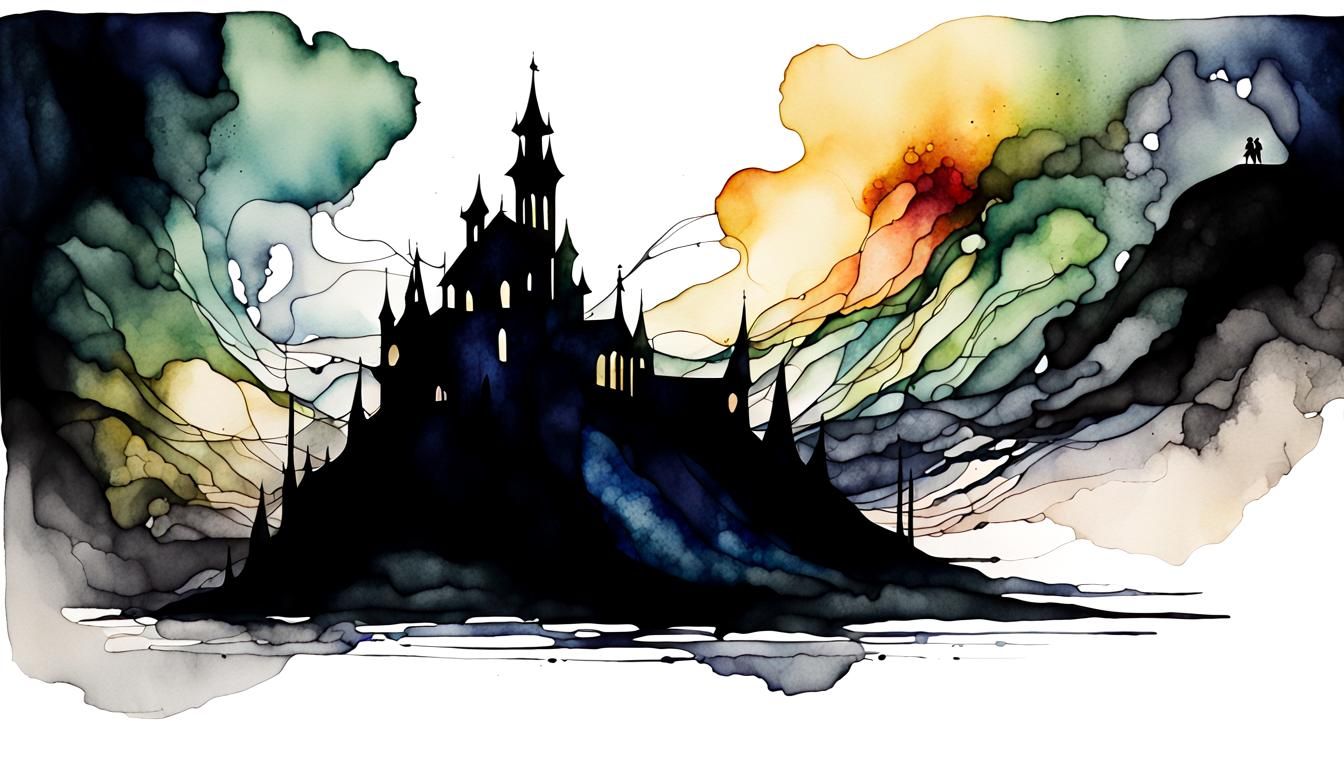 Stained glass dark and moody watercolor