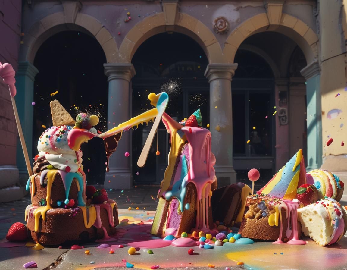 Surreal Chalk Art: Birthday Cake in Abandoned City