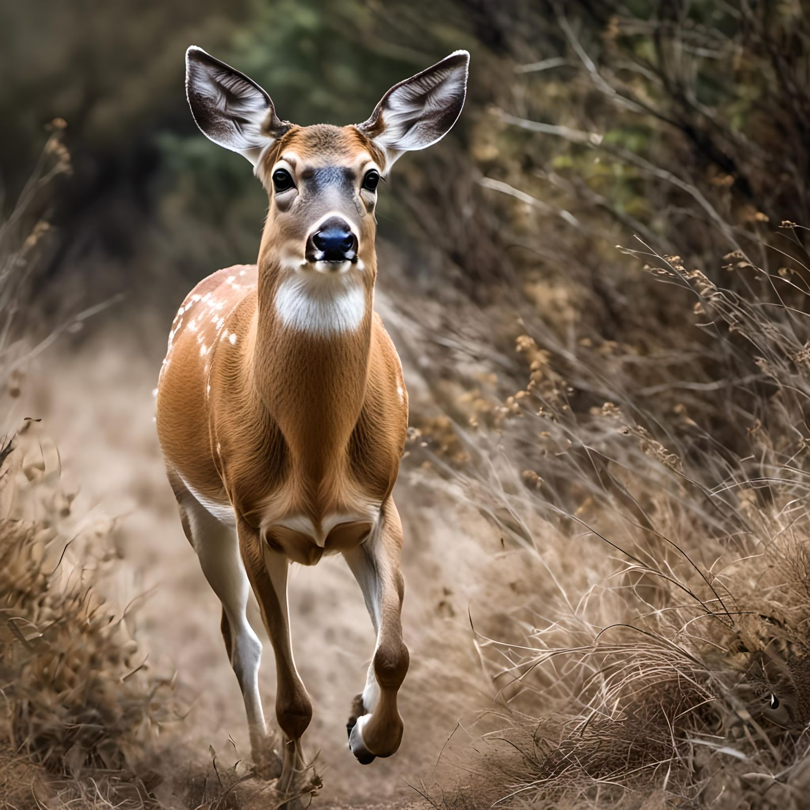 White-Tailed Deer Running Towards Camera
