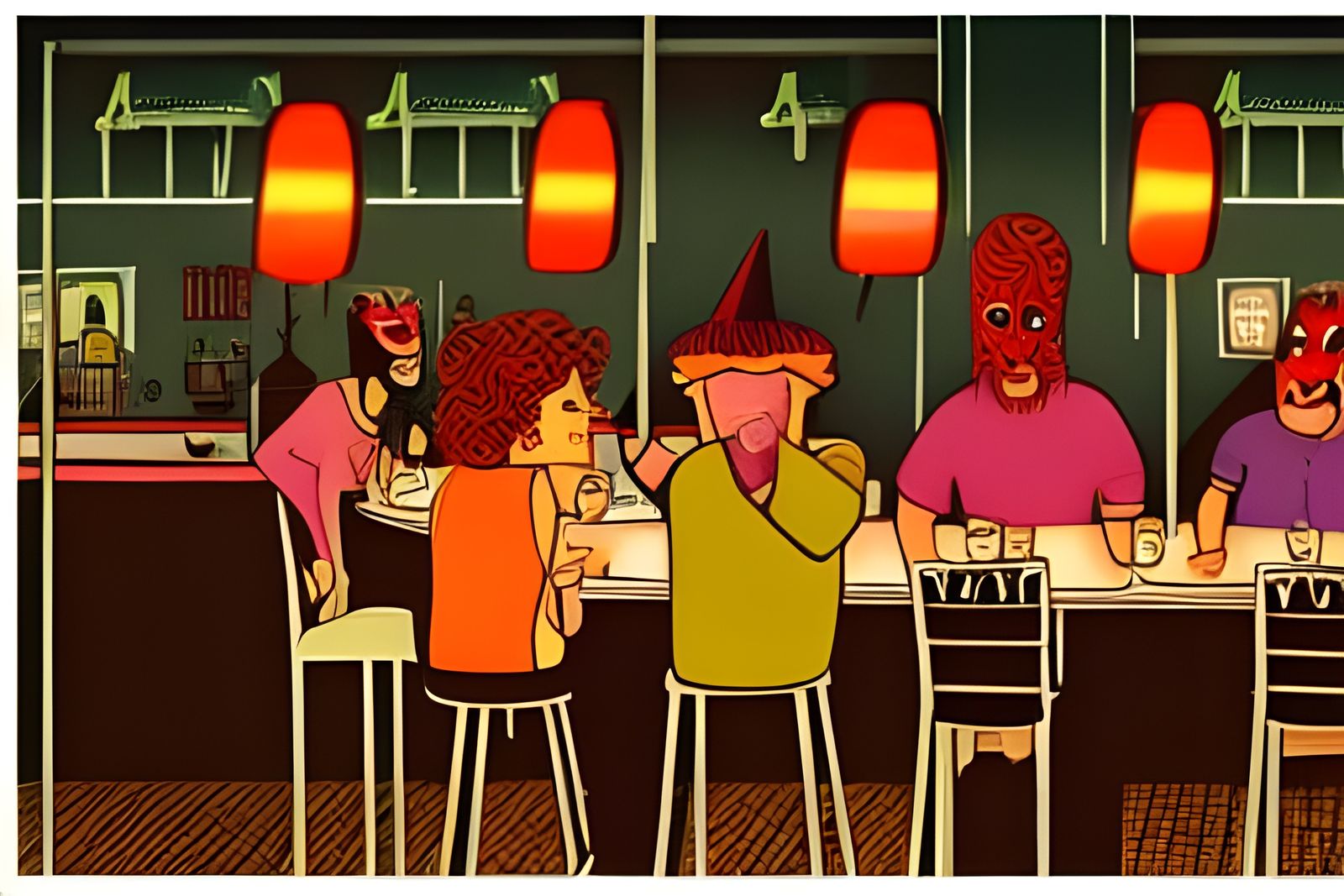 Demons at a Diner Party Cartoon Art