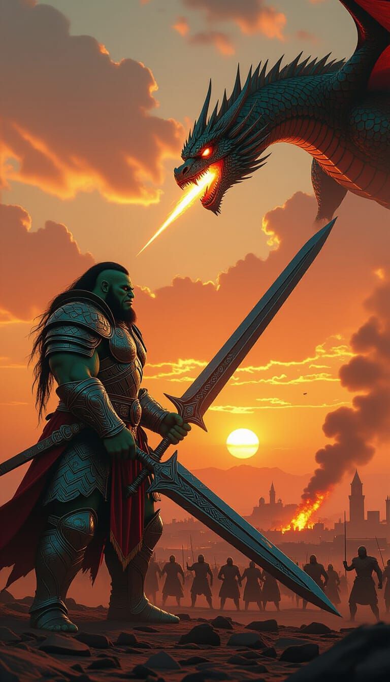 Futuristic Ogre Warrior in Cosmic Surrealism Style