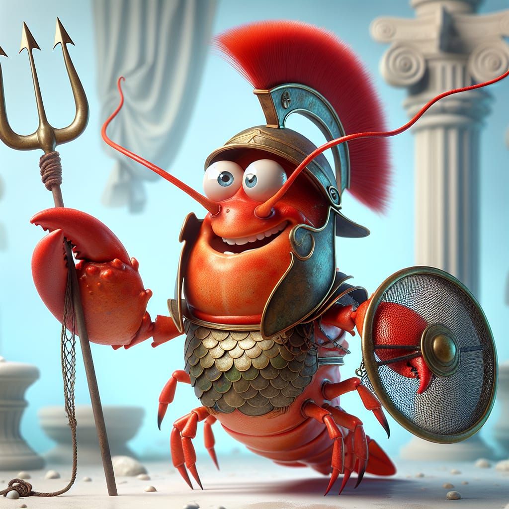 Lobster Gladiator in Cartoon Fantasy Style