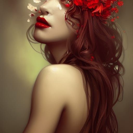 Woman with Skull Makeup and Red Flowers