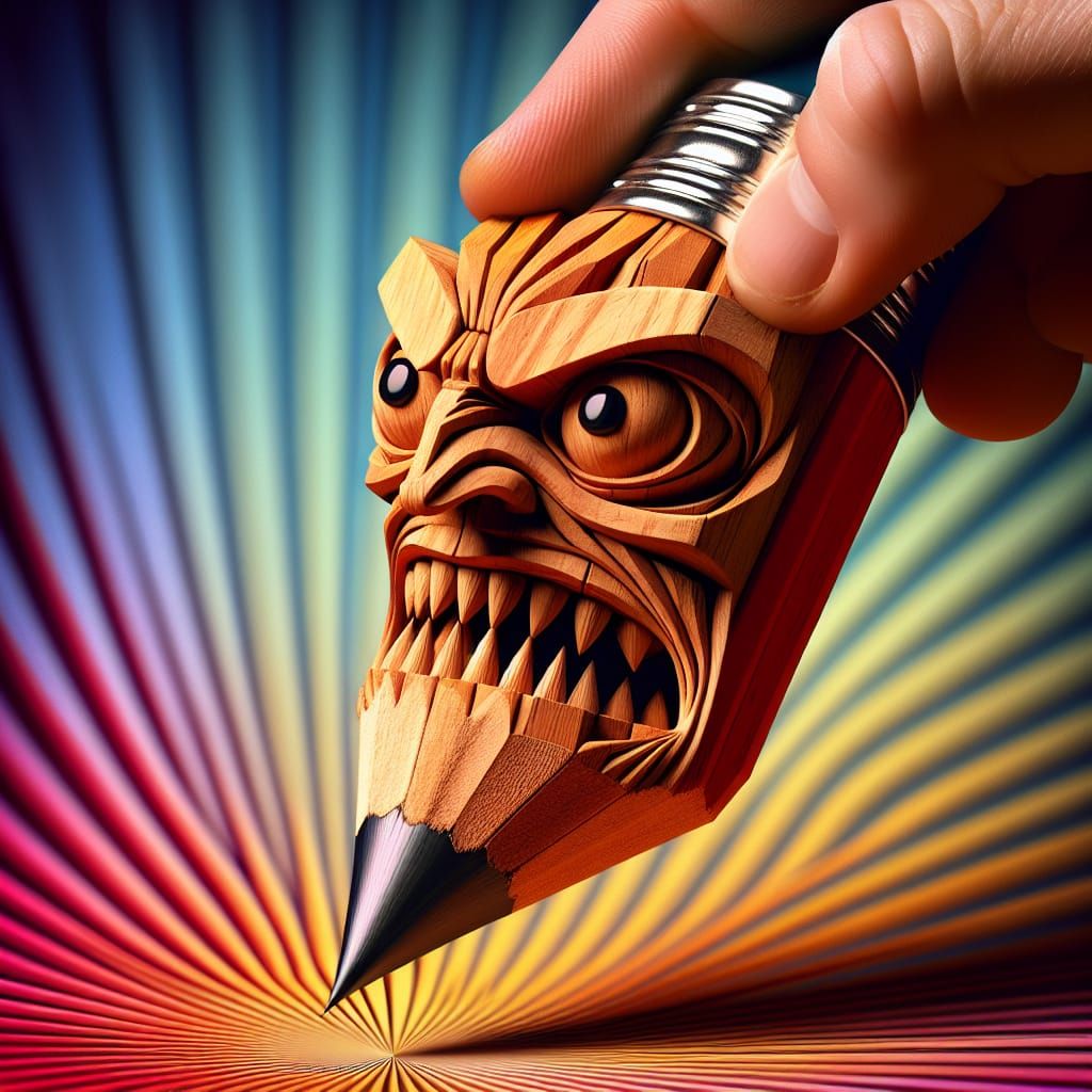 Evil Frowning Pencil With Sharp Teeth
