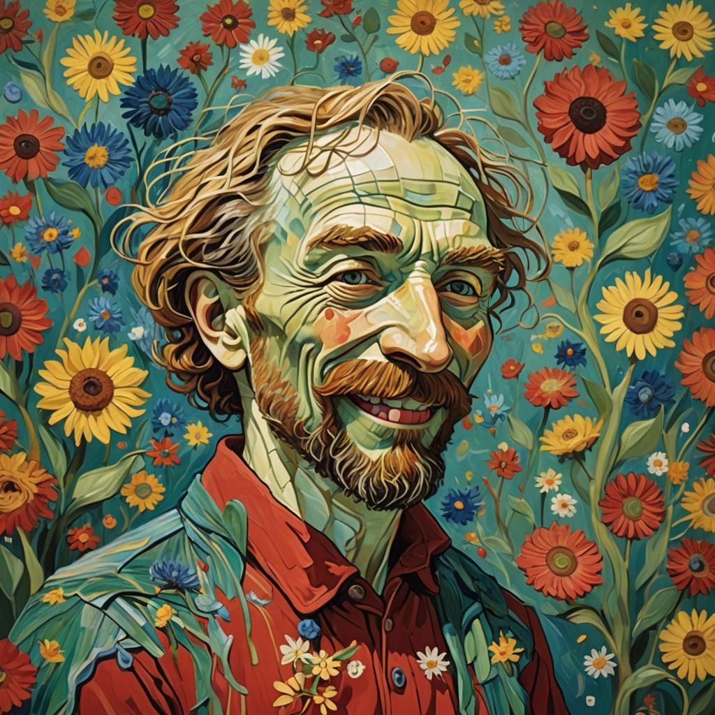 Surreal Van Gogh Style Character Kisses Llama